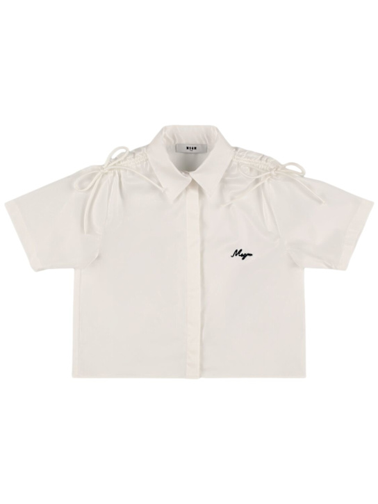 MSGM: Camicia in popeline di misto cotone con fiocchi - kids-girls_0 | Luisa Via Roma