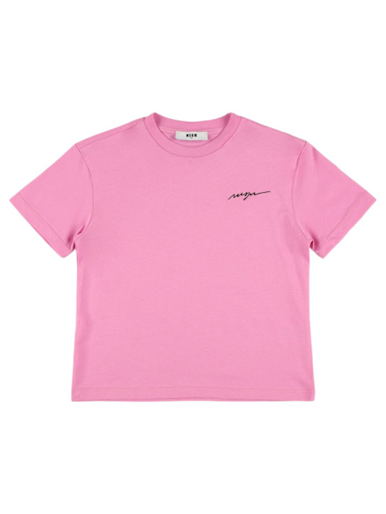MSGM: Logo cotton jersey t-shirt - Pink - kids-boys_0 | Luisa Via Roma