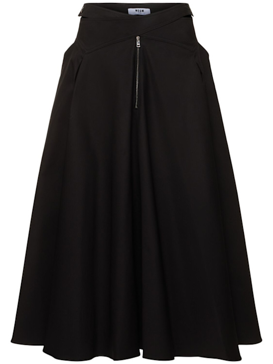 MSGM: Gonna midi in cotone stretch - Nero - women_0 | Luisa Via Roma