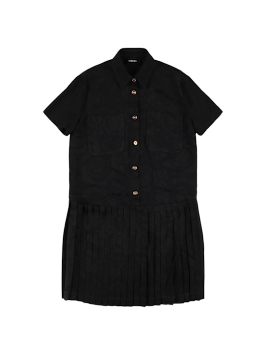 Versace: Vestito in raso plissé - Nero - kids-girls_0 | Luisa Via Roma