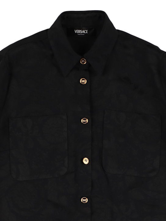 Versace: Vestito in raso plissé - Nero - kids-girls_1 | Luisa Via Roma