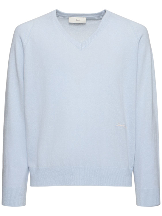 Dunst: Unisex loose v-neck sweater - Blue - men_0 | Luisa Via Roma