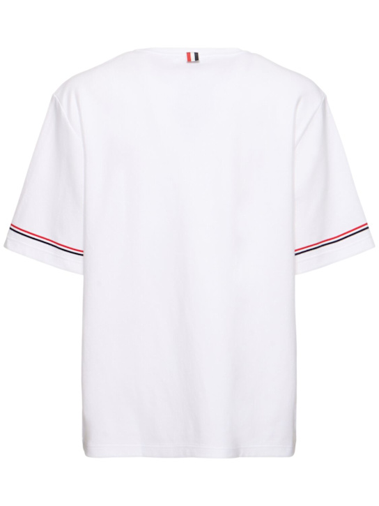 Thom Browne: Rugby fit short sleeve cotton t-shirt - White - men_3 | Luisa Via Roma