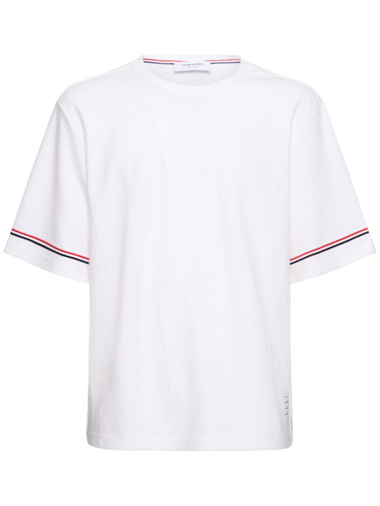 Thom Browne: Rugby fit short sleeve cotton t-shirt - White - men_0 | Luisa Via Roma