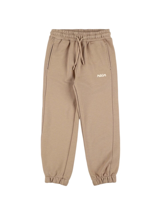 MSGM: Logo cotton sweatpants - Beige - kids-boys_0 | Luisa Via Roma