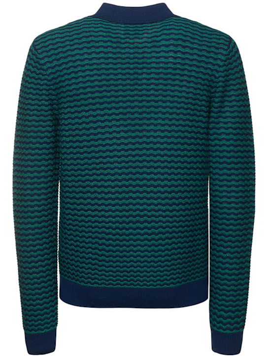 Casablanca: Mini Wawe long sleeve wool polo - Blue/Green - men_3 | Luisa Via Roma