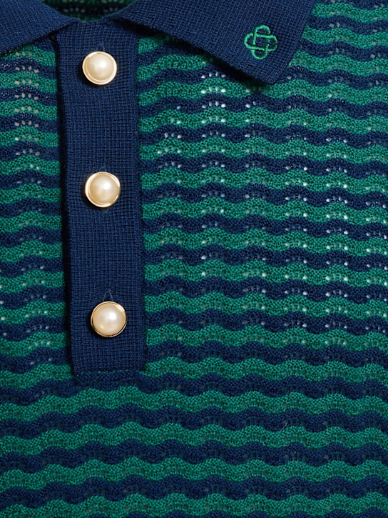 Casablanca: Mini Wawe long sleeve wool polo - Blue/Green - men_4 | Luisa Via Roma