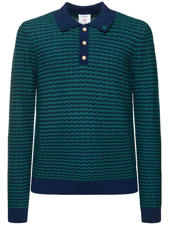 Casablanca: Mini Wawe long sleeve wool polo - Blue/Green - men_0 | Luisa Via Roma