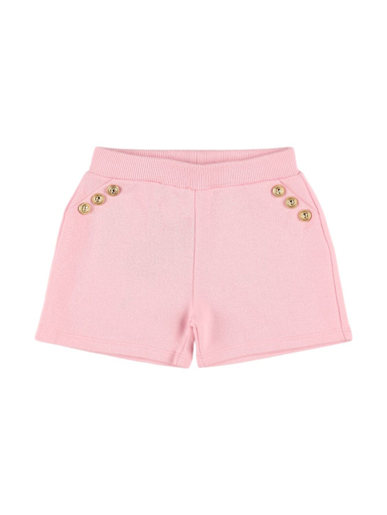 Balmain: Shorts in felpa di cotone - Rosa - kids-girls_0 | Luisa Via Roma