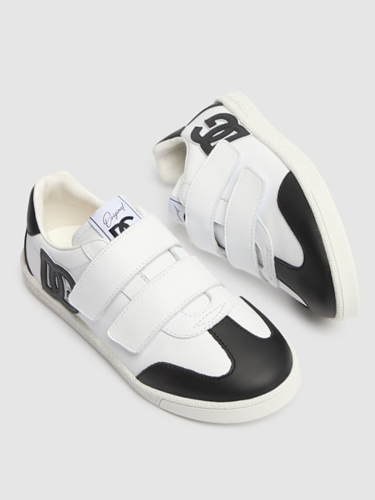 Dolce&Gabbana: Leather strap sneakers - White/Black - kids-boys_1 | Luisa Via Roma