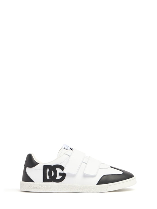 Dolce&Gabbana: Leather strap sneakers - White/Black - kids-boys_0 | Luisa Via Roma