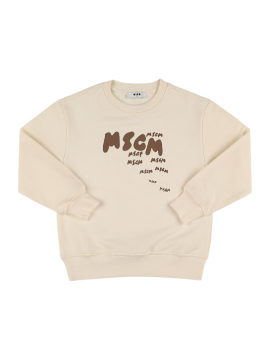 MSGM: Logo printed cotton sweatshirt - Off-White - kids-boys_0 | Luisa Via Roma