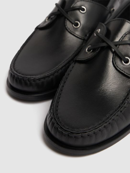 Aeyde: 15mm Harris leather boat shoes - Black - women_3 | Luisa Via Roma