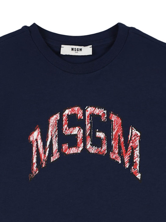 MSGM: T-shirt in jersey di cotone con ricamo - kids-girls_1 | Luisa Via Roma