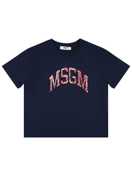 MSGM: T-shirt in jersey di cotone con ricamo - kids-girls_0 | Luisa Via Roma