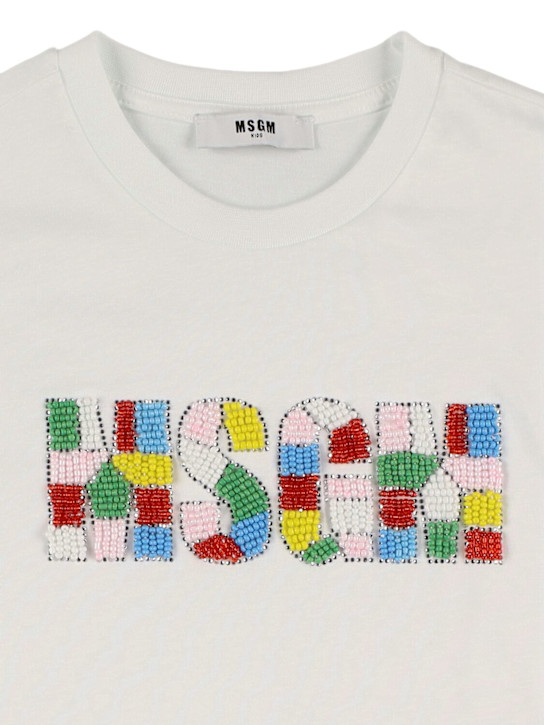 MSGM: T-shirt in jersey di cotone con logo - kids-girls_1 | Luisa Via Roma