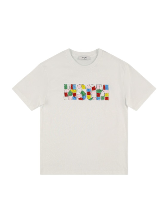 MSGM: T-shirt in jersey di cotone con logo - kids-girls_0 | Luisa Via Roma