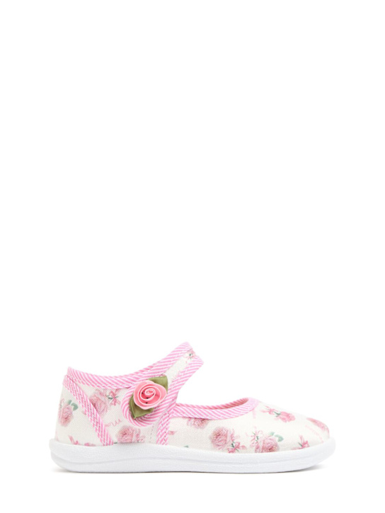 Monnalisa: Sandales imprimés avec appliques - Blanc/Rose - kids-girls_0 | Luisa Via Roma