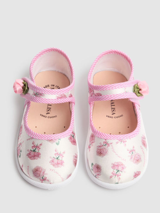 Monnalisa: Sandales imprimés avec appliques - Blanc/Rose - kids-girls_1 | Luisa Via Roma