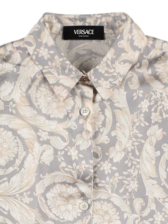 Versace: シルクツイルクロップドシャツ - ホワイト/ベージュ - kids-girls_1 | Luisa Via Roma