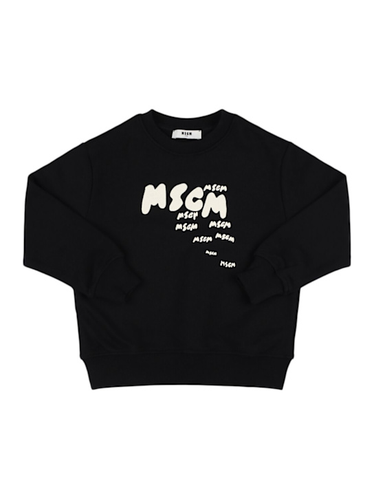 MSGM: Logo printed cotton sweatshirt - Black - kids-boys_0 | Luisa Via Roma