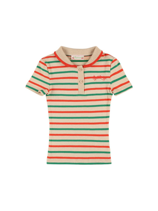Bonpoint: ストライプ柄コットンポロシャツ - kids-girls_0 | Luisa Via Roma