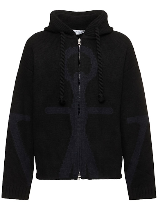 JW Anderson: Anchor zip-up hoodie - Black/Navy - men_0 | Luisa Via Roma