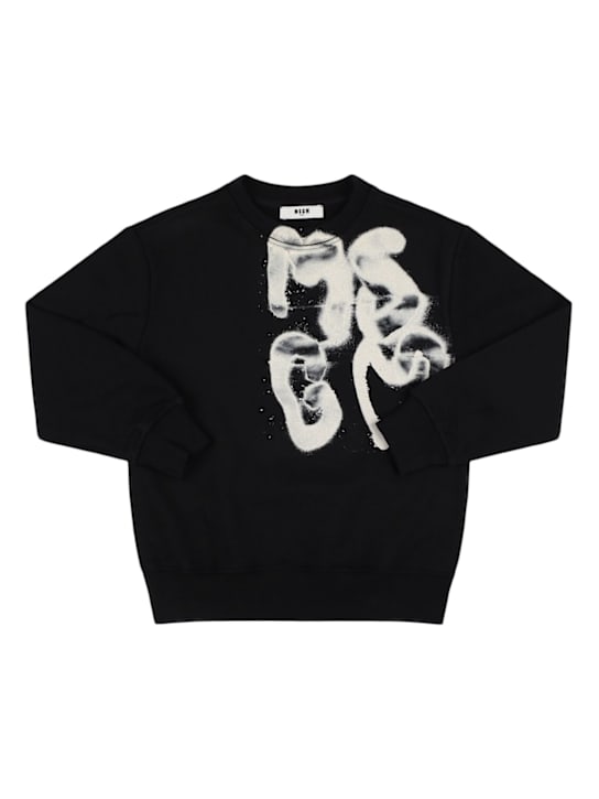 MSGM: Logo printed cotton sweatshirt - Black - kids-boys_0 | Luisa Via Roma