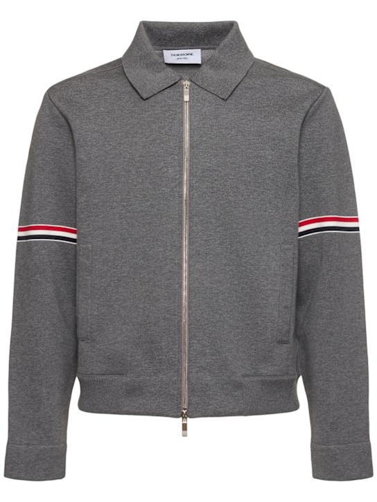 Thom Browne: Cotton blend zip-up jacket - Med Grey - men_0 | Luisa Via Roma