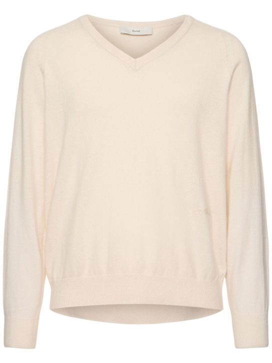 Dunst: Unisex loose v-neck sweater - Ivory - men_0 | Luisa Via Roma