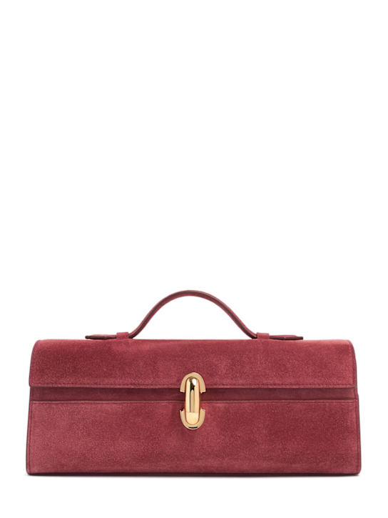 Savette: Slim Symmetry suede top handle bag - Bordeaux - women_0 | Luisa Via Roma