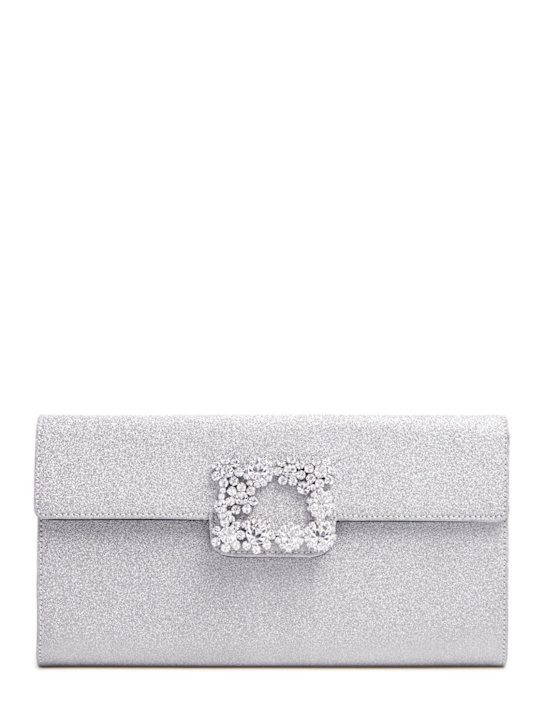 Roger Vivier: Sparkle buckle satin envelope clutch - Silver - women_0 | Luisa Via Roma