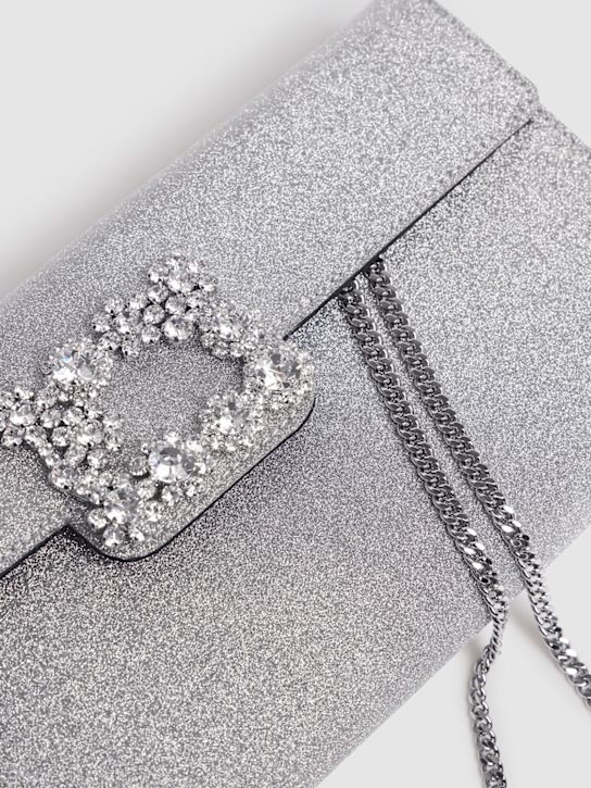 Roger Vivier: Sparkle buckle satin envelope clutch - Silver - women_4 | Luisa Via Roma