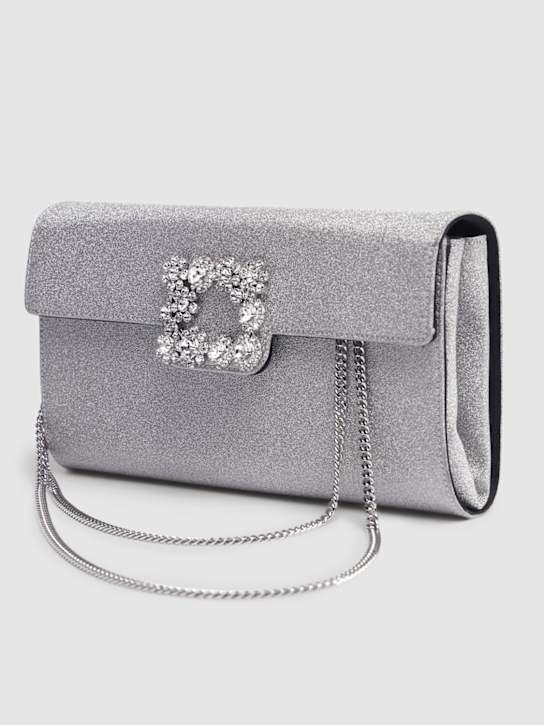 Roger Vivier: Sparkle buckle satin envelope clutch - Silver - women_3 | Luisa Via Roma