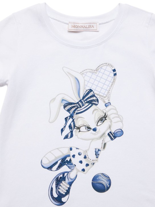 Monnalisa: T-shirt in jersey di cotone stampato - Bianco - kids-girls_1 | Luisa Via Roma
