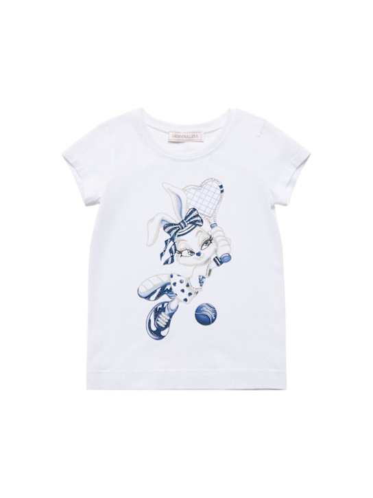 Monnalisa: T-shirt in jersey di cotone stampato - Bianco - kids-girls_0 | Luisa Via Roma