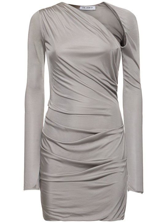 Draped satin long sleeved mini dress - Thumbnail 1