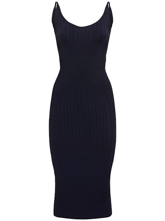 MUGLER: Rib knit midi dress - Navy - women_0 | Luisa Via Roma