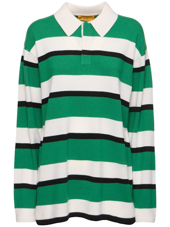 Guest In Residence: Striped cashmere rugby polo - Green/Cream - women_0 | Luisa Via Roma