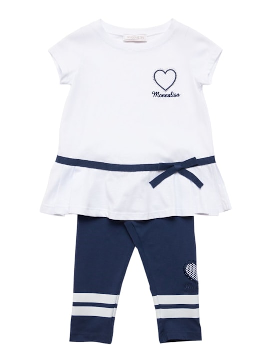 Monnalisa: T-shirt e leggings in jersey - Bianco/Blu - kids-girls_0 | Luisa Via Roma