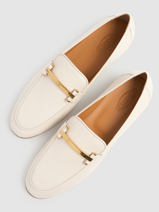 Tod's: 10mm Leather loafers - White - women_2 | Luisa Via Roma