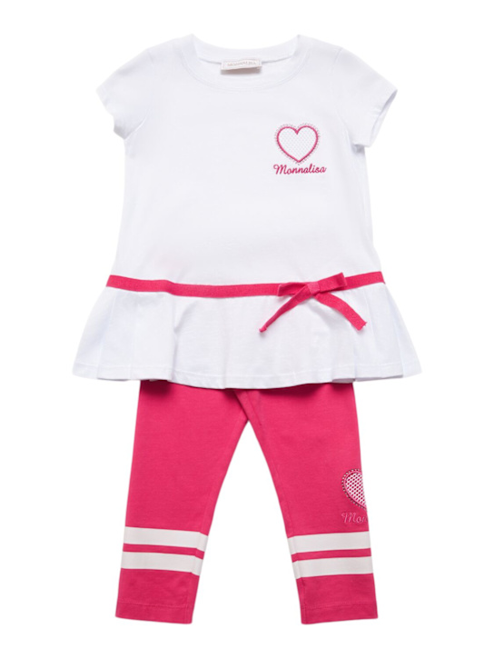 Monnalisa: T-shirt e leggings in jersey - Bianco/Fucsia - kids-girls_0 | Luisa Via Roma