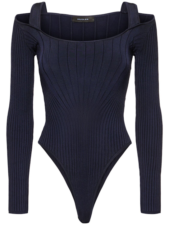 MUGLER: Long sleeve rib knit bodysuit - women_0 | Luisa Via Roma