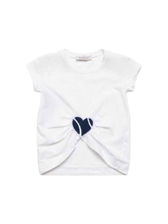 Monnalisa: T-shirt in jersey di misto cotone con ricami - Bianco - kids-girls_0 | Luisa Via Roma