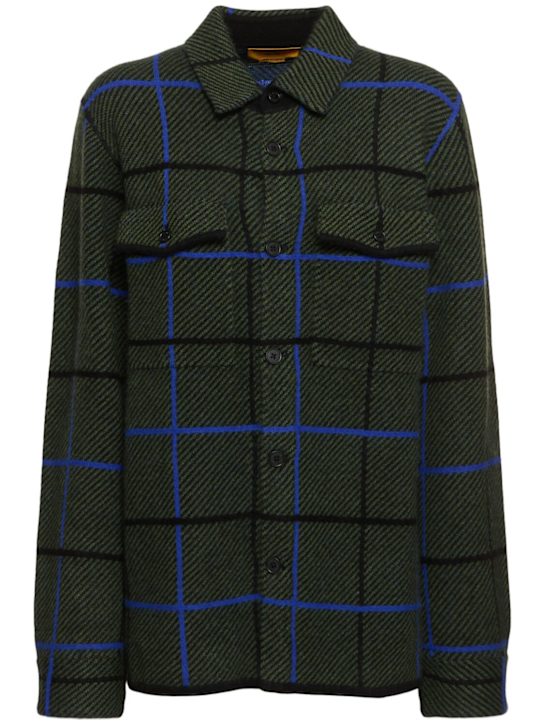 Guest In Residence: Plaid knit cashmere work shirt - Green/Blue - men_0 | Luisa Via Roma