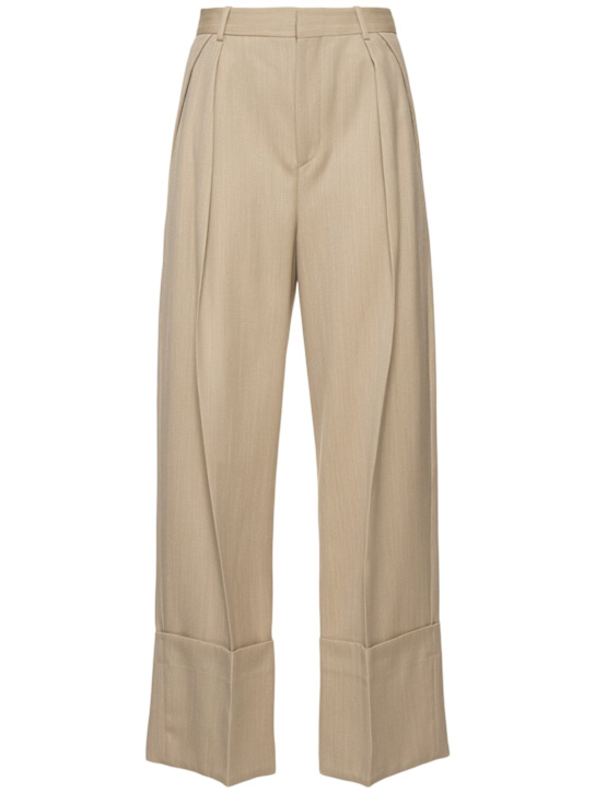 Victoria Beckham: Wide leg turn-up pants - Beige - women_0 | Luisa Via Roma