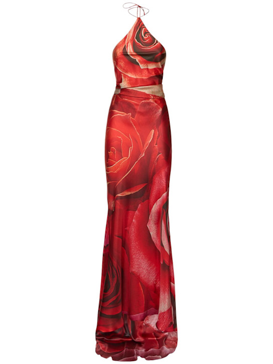Roberto Cavalli: Garden Rose printed silk dress - Red/Multi - women_0 | Luisa Via Roma