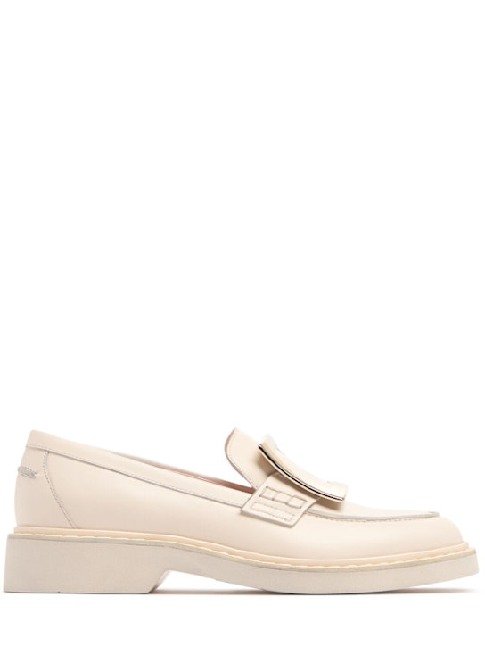 Roger Vivier: 25mm Viv Rangers leather loafers - Off White - women_0 | Luisa Via Roma