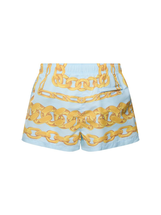 Versace: Printed nylon swim shorts - Pastel Blue/Gol - men_2 | Luisa Via Roma