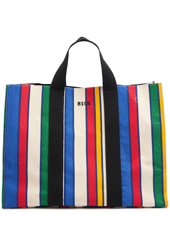 MSGM: Striped canvas shopping bag - women_0 | Luisa Via Roma